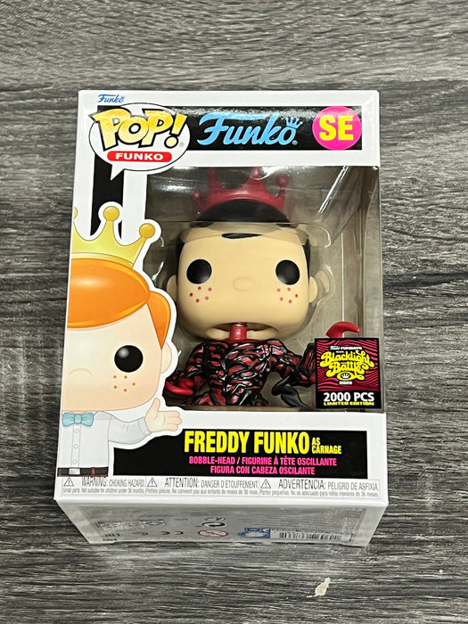 Freddy Funko as Carnage #SE 2022 Funko Fundays Blacklight Battle (2000 Pcs) Funko Pop! Funko Fundays Blacklight Battle