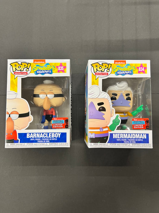 ***SET*** Mermaid Man #834 & Barnacle Boy #835 2020 Fall Convention Limited Edition Funko Pop! Spongebob Squarepants